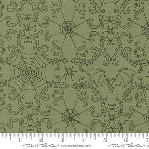 Home Sweet Haunt Rod Iron Spider Webs in Moss by Stacy Iest Hsu for Moda