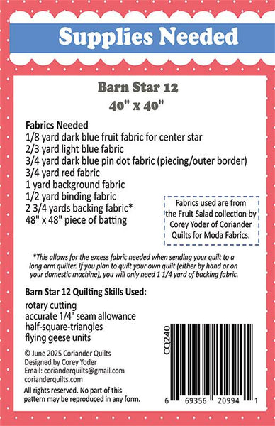 Barn Star 12 pattern by Corey Yoder for Coriander Quilts