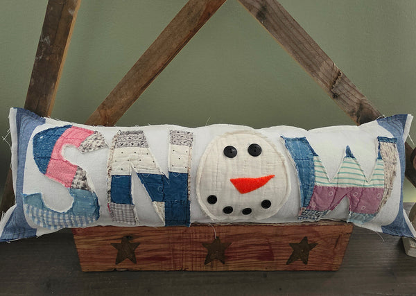 Antique quilt SNOW Snowman Pillow