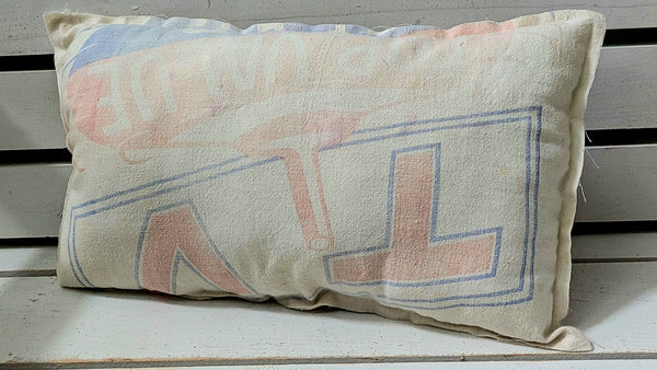 USA Pillow handmade from antique grain sack and vintage quilt