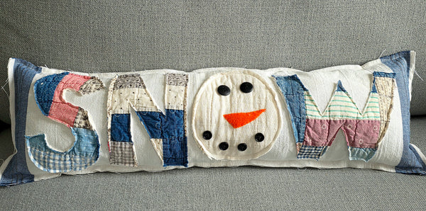 Antique quilt SNOW Snowman Pillow