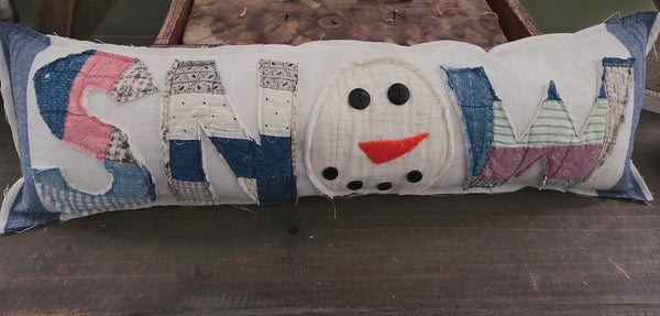 Antique quilt SNOW Snowman Pillow