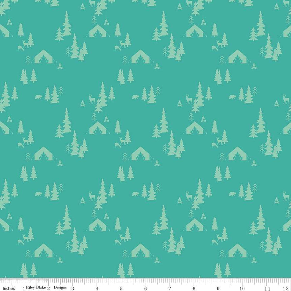Glamp Camp Tent Pines Teal by My Mind's Eye for Riley Blake Designs